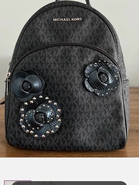 Michael Kors Black Signature Floral Studded Mini Backpack